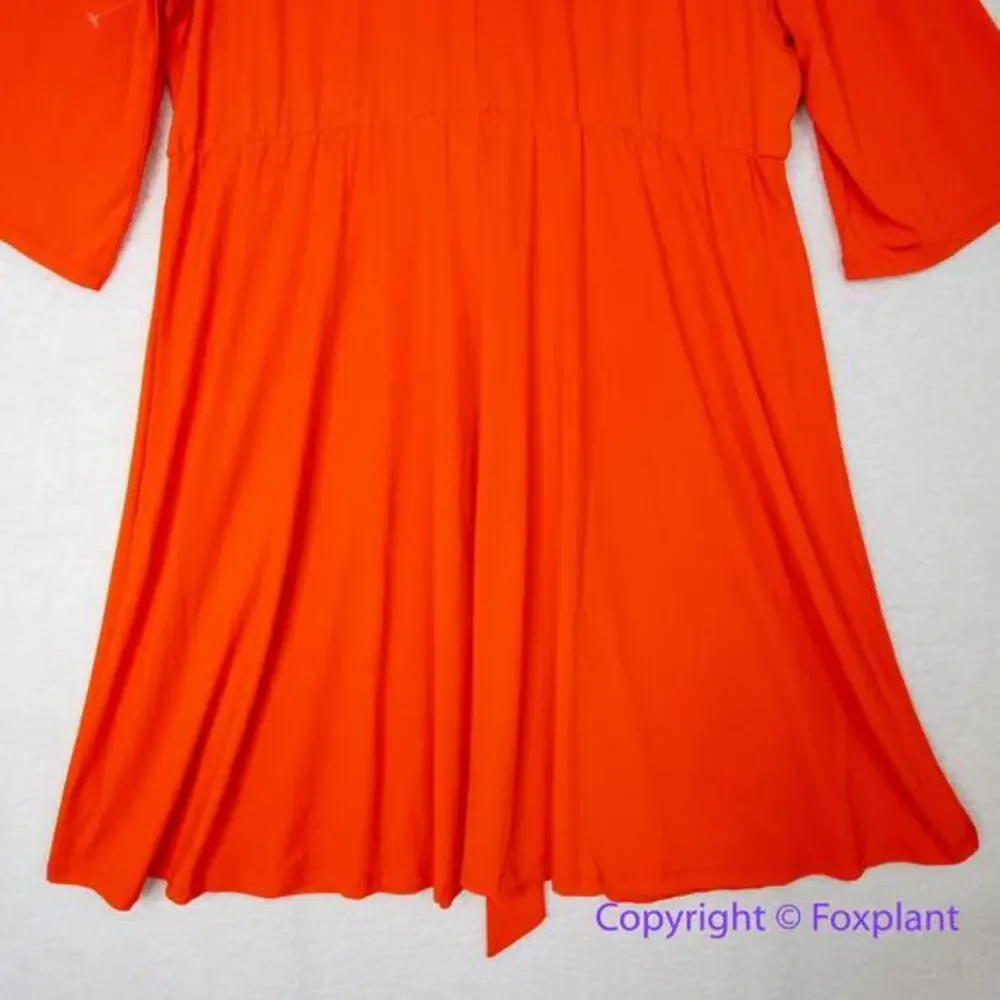 New! Eloquii‎ orange red tie front V neck bell sleeve dress, size 20